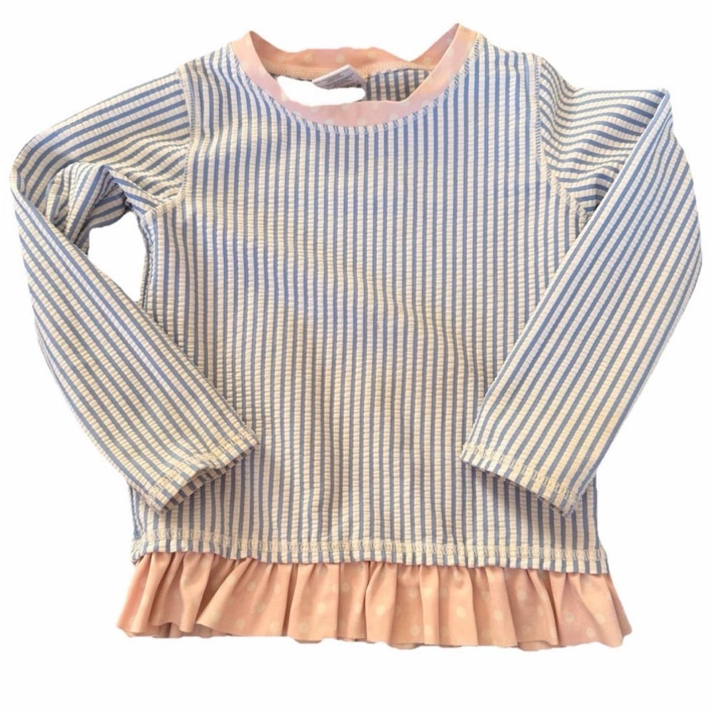 Ruffle Butts Blue & Pink Striped Ruffle Hem Rashguard - Picture 2 of 5